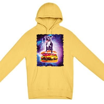 Space Galaxy Pitbull Riding Cheeseburger Premium Pullover Hoodie