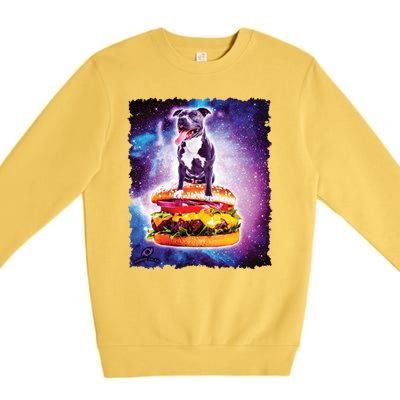 Space Galaxy Pitbull Riding Cheeseburger Premium Crewneck Sweatshirt