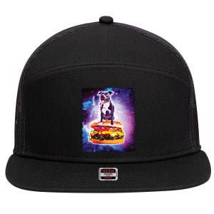 Space Galaxy Pitbull Riding Cheeseburger 7 Panel Mesh Trucker Snapback Hat