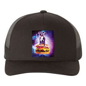 Space Galaxy Pitbull Riding Cheeseburger Yupoong Adult 5-Panel Trucker Hat