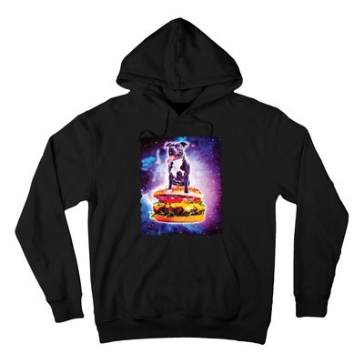 Space Galaxy Pitbull Riding Cheeseburger Hoodie