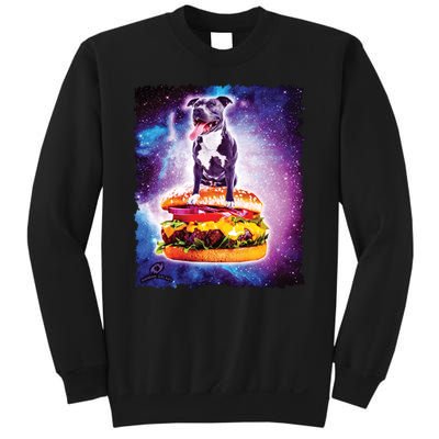 Space Galaxy Pitbull Riding Cheeseburger Sweatshirt