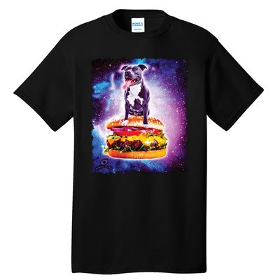 Space Galaxy Pitbull Riding Cheeseburger Tall T-Shirt