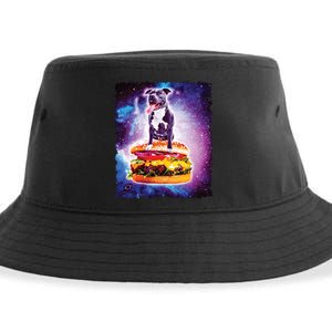 Space Galaxy Pitbull Riding Cheeseburger Sustainable Bucket Hat