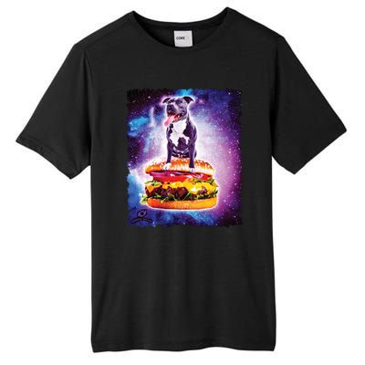 Space Galaxy Pitbull Riding Cheeseburger Tall Fusion ChromaSoft Performance T-Shirt