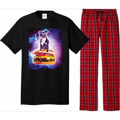 Space Galaxy Pitbull Riding Cheeseburger Pajama Set