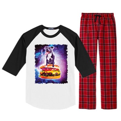 Space Galaxy Pitbull Riding Cheeseburger Raglan Sleeve Pajama Set