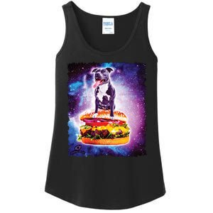 Space Galaxy Pitbull Riding Cheeseburger Ladies Essential Tank