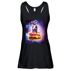 Space Galaxy Pitbull Riding Cheeseburger Ladies Essential Flowy Tank