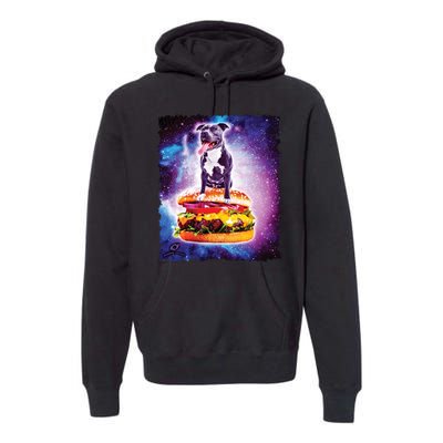 Space Galaxy Pitbull Riding Cheeseburger Premium Hoodie