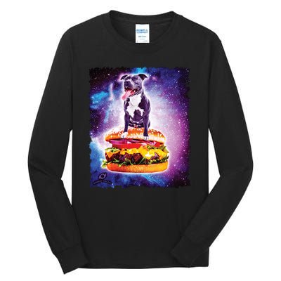 Space Galaxy Pitbull Riding Cheeseburger Tall Long Sleeve T-Shirt