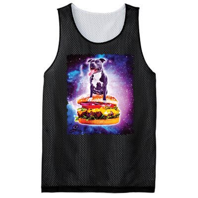 Space Galaxy Pitbull Riding Cheeseburger Mesh Reversible Basketball Jersey Tank