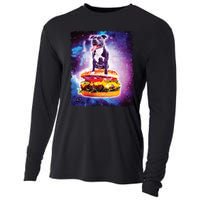 Space Galaxy Pitbull Riding Cheeseburger Cooling Performance Long Sleeve Crew