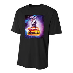 Space Galaxy Pitbull Riding Cheeseburger Youth Performance Sprint T-Shirt