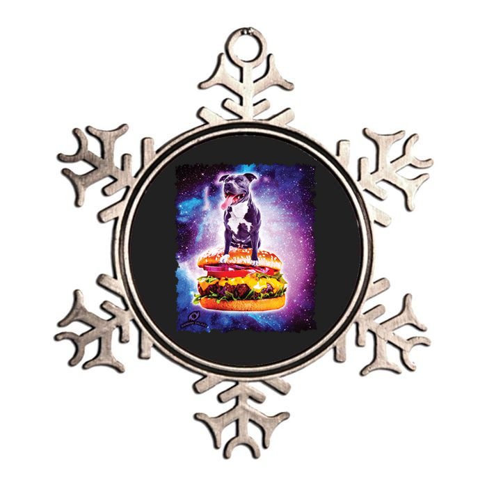 Space Galaxy Pitbull Riding Cheeseburger Metallic Star Ornament