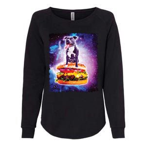 Space Galaxy Pitbull Riding Cheeseburger Womens California Wash Sweatshirt