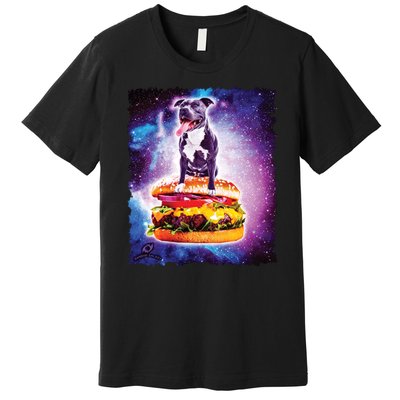 Space Galaxy Pitbull Riding Cheeseburger Premium T-Shirt