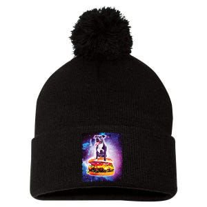 Space Galaxy Pitbull Riding Cheeseburger Pom Pom 12in Knit Beanie