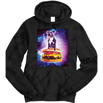 Space Galaxy Pitbull Riding Cheeseburger Tie Dye Hoodie