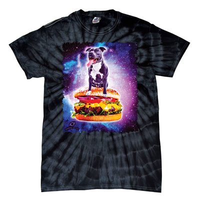 Space Galaxy Pitbull Riding Cheeseburger Tie-Dye T-Shirt