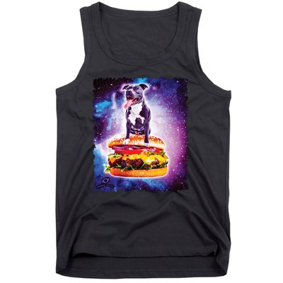 Space Galaxy Pitbull Riding Cheeseburger Tank Top