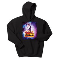 Space Galaxy Pitbull Riding Cheeseburger Kids Hoodie