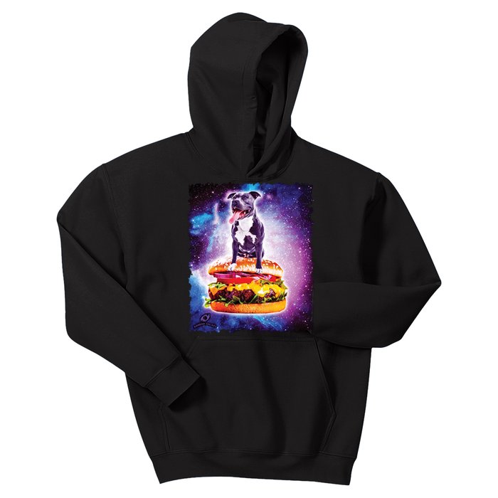 Space Galaxy Pitbull Riding Cheeseburger Kids Hoodie