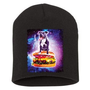 Space Galaxy Pitbull Riding Cheeseburger Short Acrylic Beanie