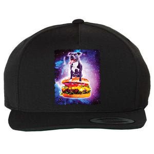 Space Galaxy Pitbull Riding Cheeseburger Wool Snapback Cap