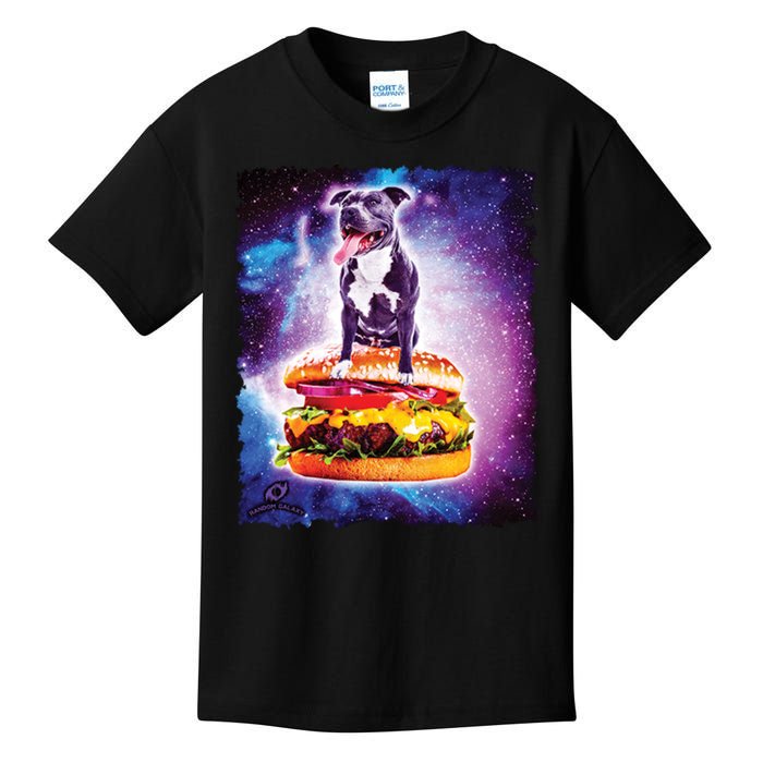 Space Galaxy Pitbull Riding Cheeseburger Kids T-Shirt