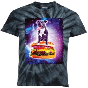 Space Galaxy Pitbull Riding Cheeseburger Kids Tie-Dye T-Shirt