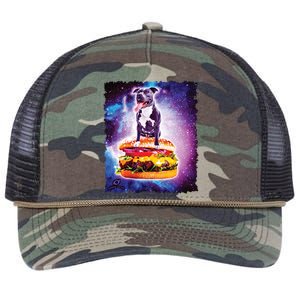 Space Galaxy Pitbull Riding Cheeseburger Retro Rope Trucker Hat Cap