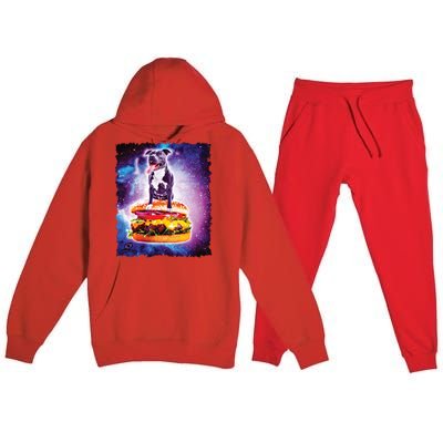 Space Galaxy Pitbull Riding Cheeseburger Premium Hooded Sweatsuit Set