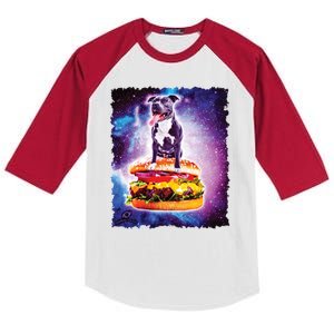 Space Galaxy Pitbull Riding Cheeseburger Kids Colorblock Raglan Jersey