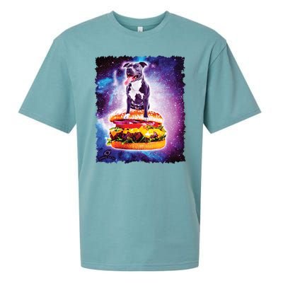 Space Galaxy Pitbull Riding Cheeseburger Sueded Cloud Jersey T-Shirt