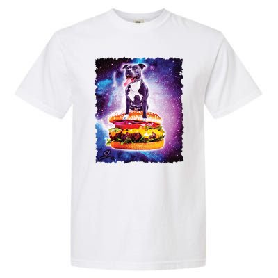 Space Galaxy Pitbull Riding Cheeseburger Garment-Dyed Heavyweight T-Shirt