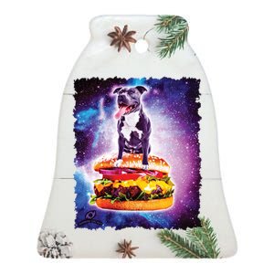 Space Galaxy Pitbull Riding Cheeseburger Ceramic Bell Ornament