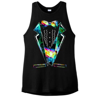 Space Galaxy Tuxedo Ladies PosiCharge Tri-Blend Wicking Tank