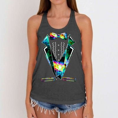 Space Galaxy Tuxedo Women's Knotted Racerback Tank