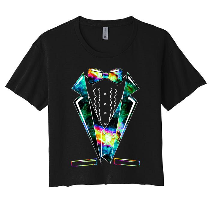Space Galaxy Tuxedo Women's Crop Top Tee