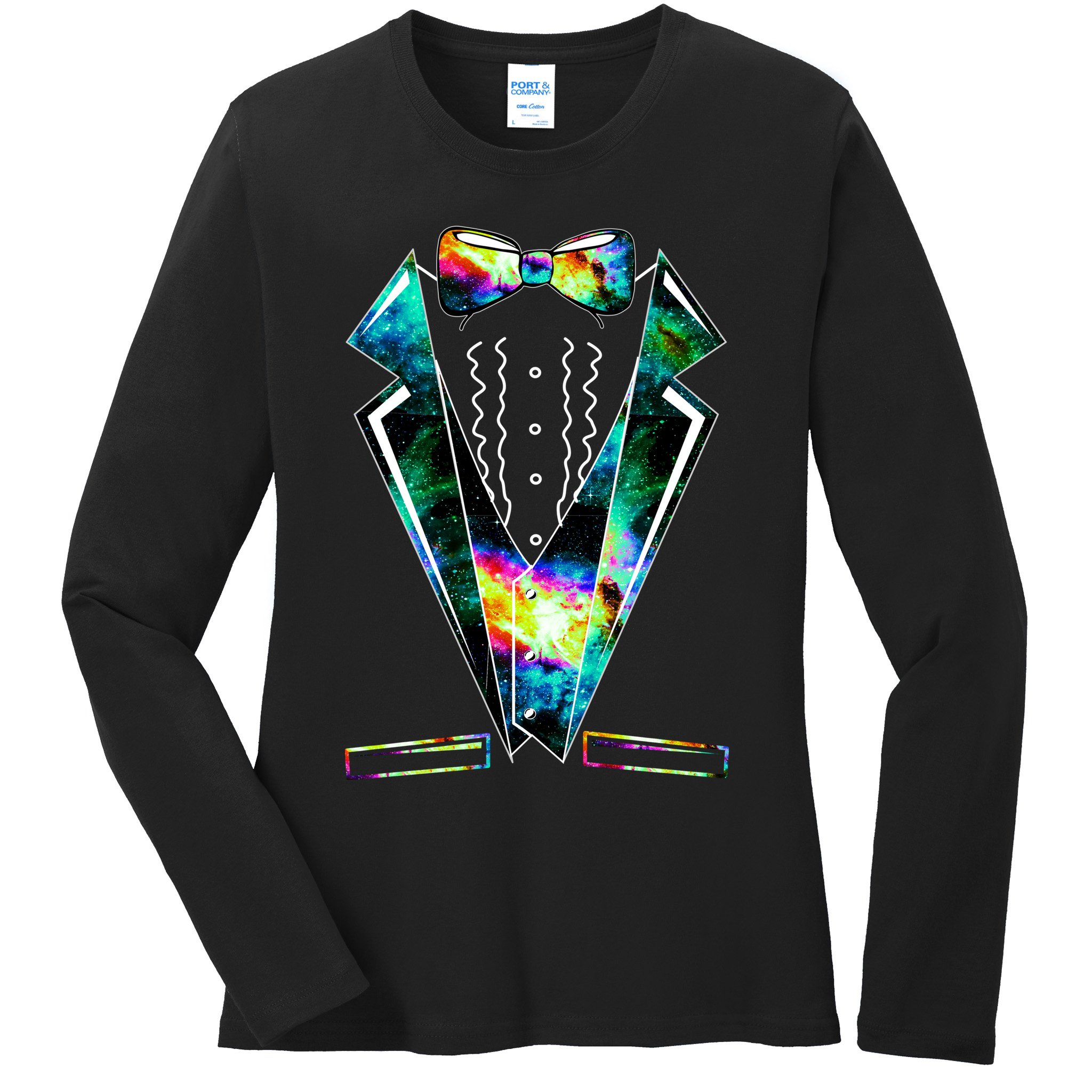 Space Galaxy Tuxedo Ladies Long Sleeve Shirt