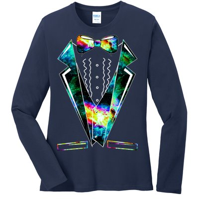 Space Galaxy Tuxedo Ladies Long Sleeve Shirt