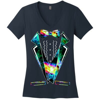 Space Galaxy Tuxedo Women's V-Neck T-Shirt