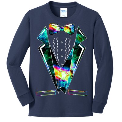 Space Galaxy Tuxedo Kids Long Sleeve Shirt