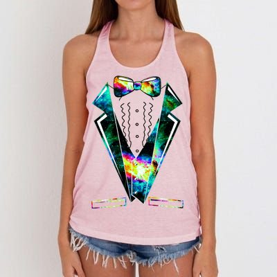 Space Galaxy Tuxedo Women's Knotted Racerback Tank