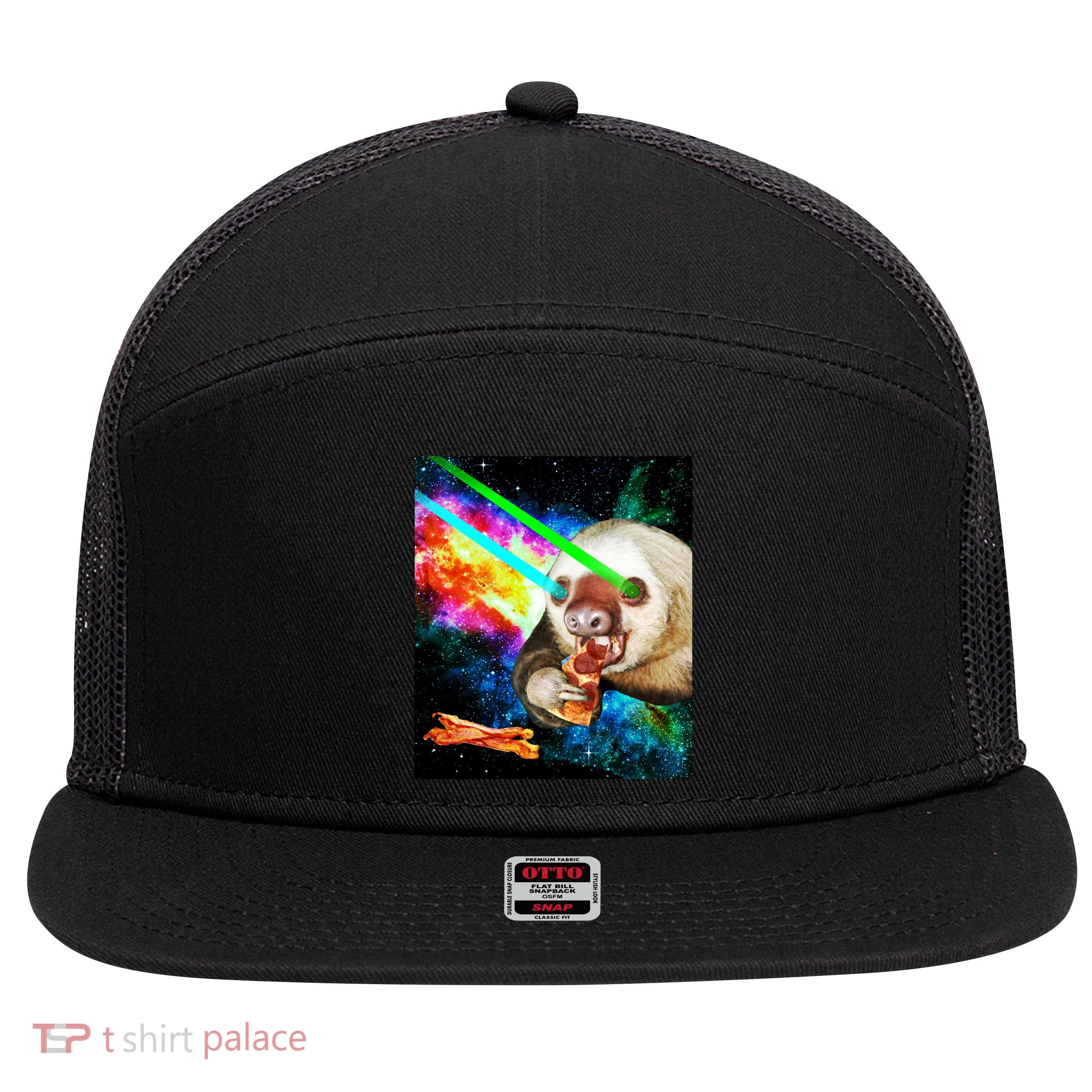 Space Hunger Dinner In Space Sloth Laser Pizza 7 Panel Mesh Trucker Snapback Hat