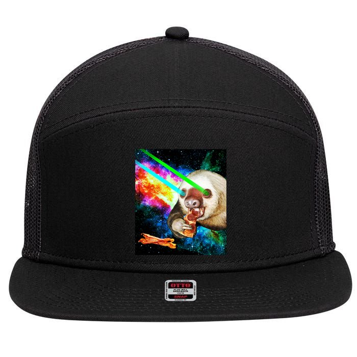 Space Hunger Dinner In Space Sloth Laser Pizza 7 Panel Mesh Trucker Snapback Hat