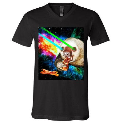 Space Hunger Dinner In Space Sloth Laser Pizza V-Neck T-Shirt