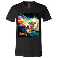 Space Hunger Dinner In Space Sloth Laser Pizza V-Neck T-Shirt