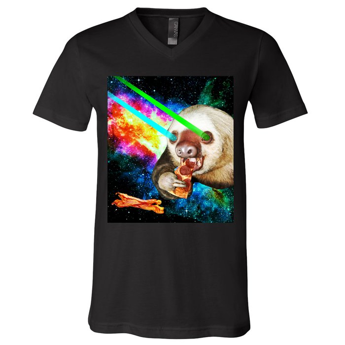Space Hunger Dinner In Space Sloth Laser Pizza V-Neck T-Shirt